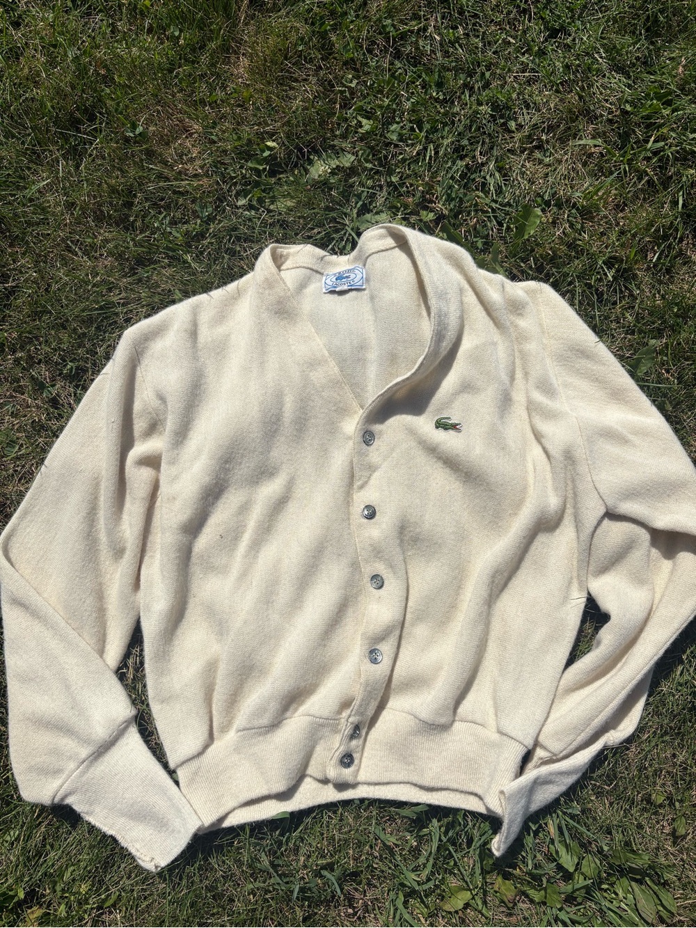 Vintage IZOD Lacoste Women’s Large Cream Button Cardigan Sweater Alligator Logo